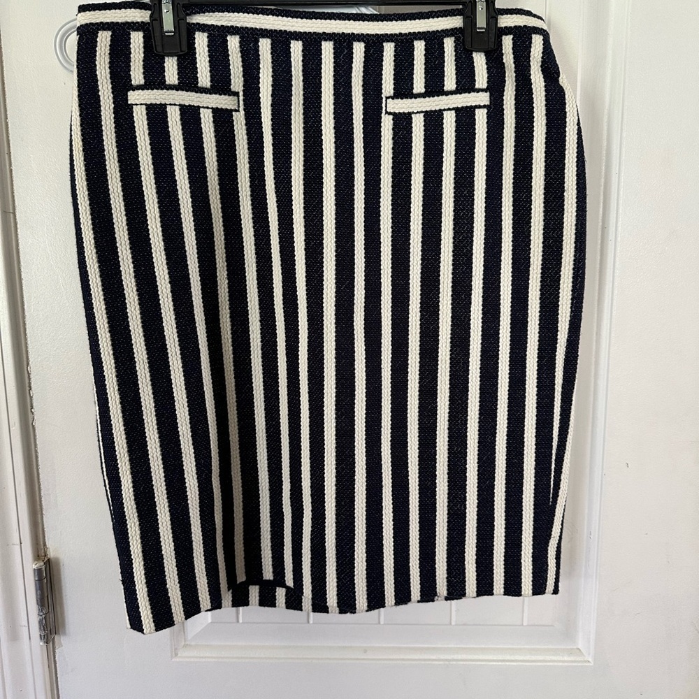 Talbots Navy and White Vertical Stripe Pencil Skirt